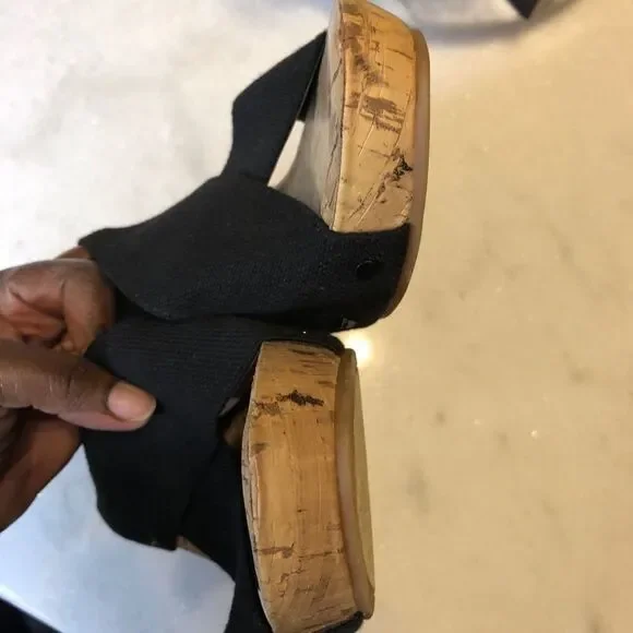 Coach and Four black strap wedge sandals size 10 - Picture 8 of 10